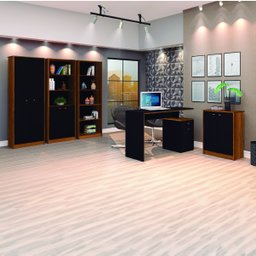 Conjunto para Escritório 5 peças Office 1 estante 1 livreiro 2 Armários Preto/Nature J&A - 2