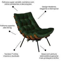 Poltrona Sala Estar Decorativa Costela de Adão com Puff Luxo:poltrona Costela Veludo Verde Musgo - 4