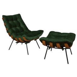 Poltrona Sala Estar Decorativa Costela de Adão com Puff Luxo:poltrona Costela Veludo Verde Musgo - 1