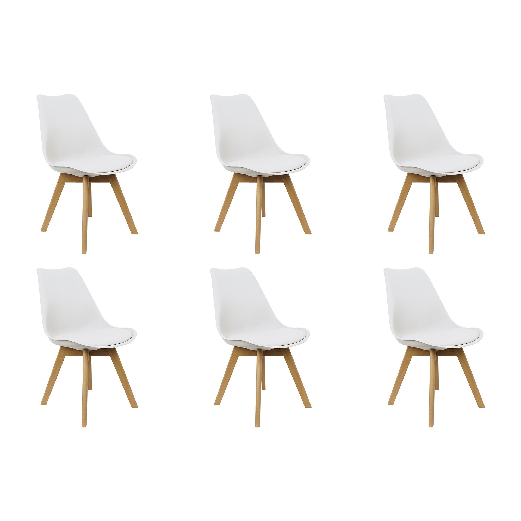 Kit 6 Cadeiras Charles Eames Leda Luisa Saarinen Design Wood Estofada Base Madeira - Branca