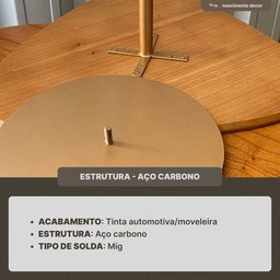 Kit de Mesas Centro Grande Dourada Estilo Industrial Moderno com Tampo de Madeira Maciça e Base Aço - 14