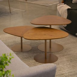 Kit de Mesas Centro Grande Dourada Estilo Industrial Moderno com Tampo de Madeira Maciça e Base Aço - 9