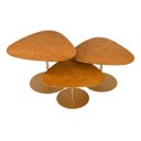 Ver imagem 1 de Kit de Mesas Centro Grande Dourada Estilo Industrial Moderno com Tampo de Madeira Maciça e Base Aço