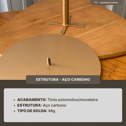 Kit de Mesas Centro Grande Dourada Estilo Industrial Moderno com Tampo de Madeira Maciça e Base Aço - 6