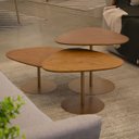 Ver imagem 2 de Kit de Mesas Centro Grande Dourada Estilo Industrial Moderno com Tampo de Madeira Maciça e Base Aço