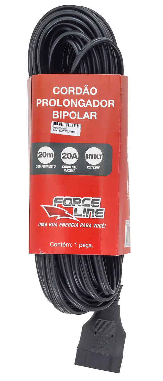 Extensão Prolongador Bipolar 2x2,5mm 20a 10m Preto Force Line - 6