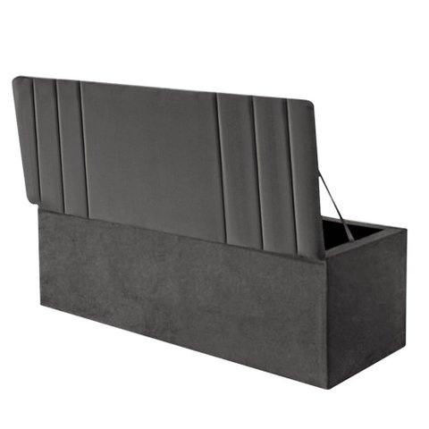 Calçadeira Baú Recamier Estofada Cama de Solteiro 90cm Grécia Suede Cinza Escuro- Mabe Magazine