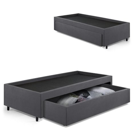 Base Box Cama Viúva com Gaveta Sapateira para Colchão 120x203 Cm Suede