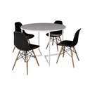Ver imagem 2 de Mesa Jantar Industrial Redonda 110cm Branca Base V Ferro Branco com 4 Cadeiras Eames Preta Base Made