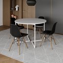 Ver imagem 1 de Mesa Jantar Industrial Redonda 110cm Branca Base V Ferro Branco com 4 Cadeiras Eames Preta Base Made