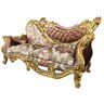 Sofá Clássico Luis XV Folheado a Ouro Bege Desenhos Rosas - 137x80x237cm - 2