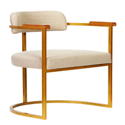 Kit 02 Poltronas Ohio Braço Madeira Linho Marfim Estrutura Dourado - 4