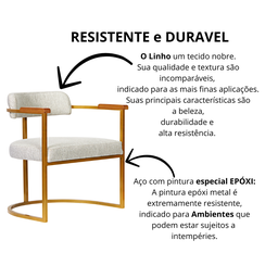 Kit 02 Poltronas Ohio Braço Madeira Linho Marfim Estrutura Dourado - 5