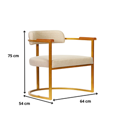 Kit 02 Poltronas Ohio Braço Madeira Linho Marfim Estrutura Dourado - 7