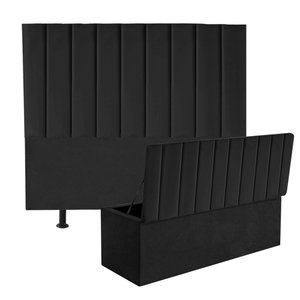 Kit Cabeceira e Calçadeira Baú Casal 140cm Cancun Courino Preto - D A DECOR