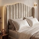 Ver imagem 6 de Cabeceira Estofada Cama Box King Arya 195cm Moderna Premium Veludo Bege Claro - Desk Design