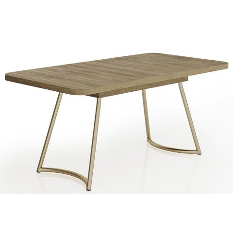 Mesa Cozinha Évora Aço Tampo Madeirado 170cm Dourado Carraro