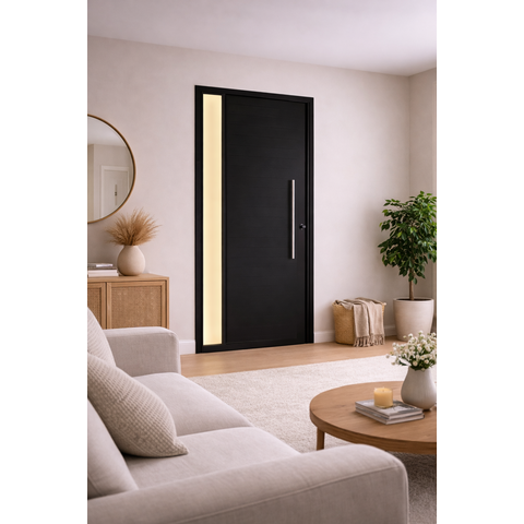 Porta Lambril Preto com Vidro Lateral 210x100 Lado Esquerdo