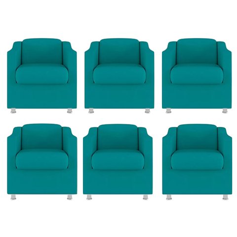 Kit 6 Poltronas Decorativa Tilla Suede Azul Tifany - Twdecora