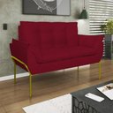 Ver imagem 1 de Poltrona Sofá Luxo Base Metal Dourado Recepção Escritório Vermelho