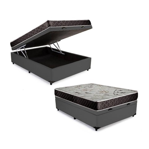Cama Box Baú Casal Colchão Alana Espuma D20 NK Camas + Box Sintético 55x138x188 Cor:Cinza