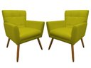 Ver imagem 1 de Kit 2 Poltronas Decorativa Onix Couro Amarelo Pés Madeira Mz Decor