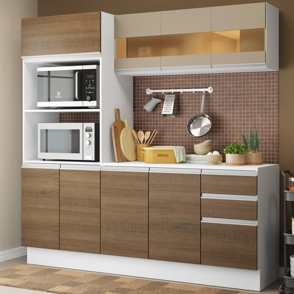 Armário de Cozinha Compacta 100% MDF 170 cm Branco/Rustic/Crema