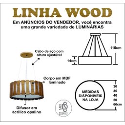 Lustre Pendente Madeira Ripado Redondo 40 Cm para Sala de Estar Sala de Jantar Cor Málaga - 2