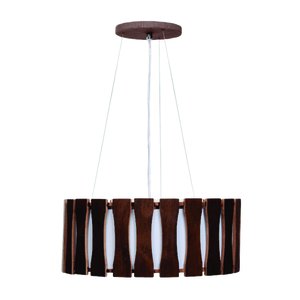 Lustre Pendente Madeira Ripado Redondo 40 Cm para Sala de Estar Sala de Jantar Cor Málaga