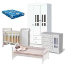 Ver imagem 1 de Quarto de Bebê Ariel 3 Portas Berço Mirelle com Colchão e Cama Babá Julia Branco Brilho –