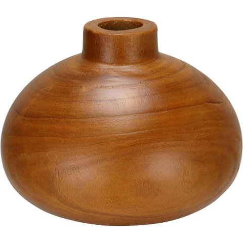 Vaso Decorativo de Madeira Natural 17x18x18cm Enfeite Sala Mesa Estante Aparador