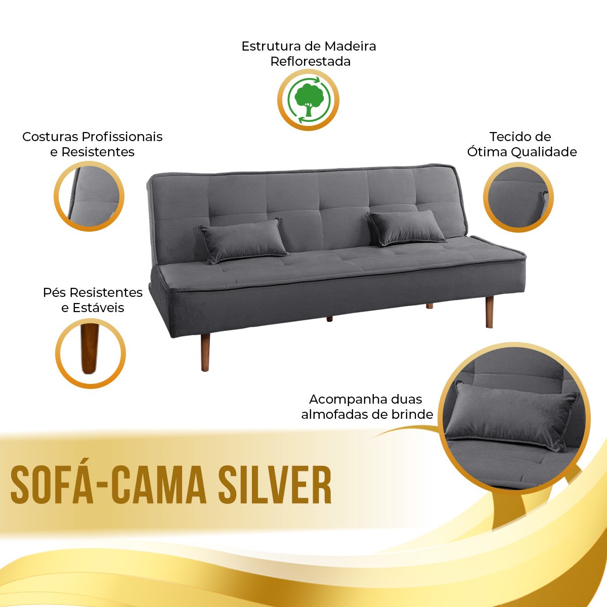 Sofá Cama Silver 3 Lugares Reclinável Suede Cinza Chumbo 1,92 - Star Confort - 5