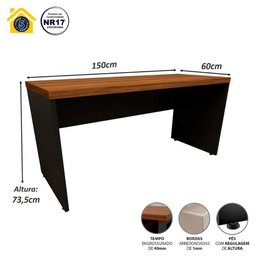 Escrivaninha 150cm com Gaveteiro 3 Gavetas Escritório F5 Cor:nogal com Preto - 4