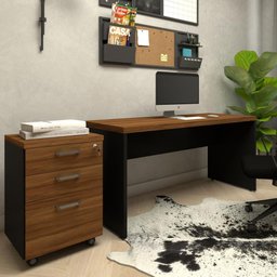 Escrivaninha 150cm com Gaveteiro 3 Gavetas Escritório F5 Cor:nogal com Preto - 1