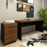 Escrivaninha 150cm com Gaveteiro 3 Gavetas Escritório F5 Cor:nogal com Preto - 1