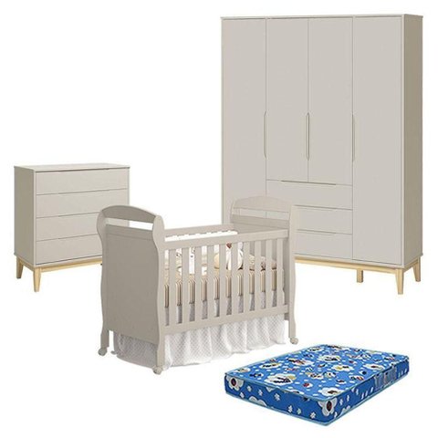 Quarto de Bebê Elfe Classic 4 Portas 4 Gavetas MDF Areia Acetinado Reller Móveis