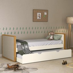 Cama Babá Tutto New com Auxiliar e Capitonê Freijó/off White - Matic Móveis - 2