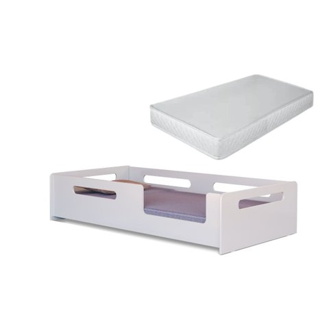 Cama Solteiro Montessoriana para Crianças com Proteção Lateral em Mdf + Colchão:branco