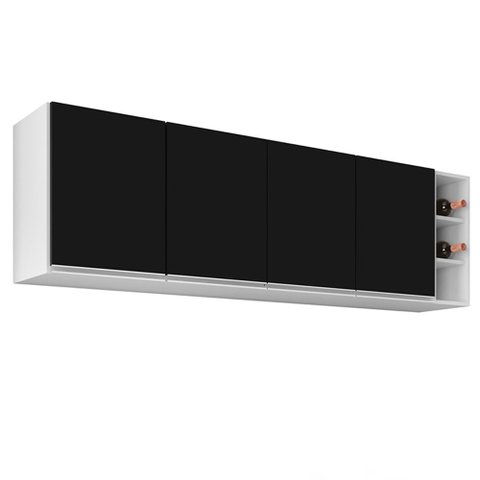 Armário Aéreo Nevada com Nicho 180cm 4 Portas Branco/Preto - Lumil Lumil Móveis