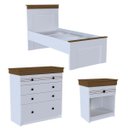 Ver imagem 3 de Conjunto Cama Solteiro Cômoda e Mesa de Cabeceira England MDF Branco/Freijó