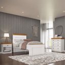 Ver imagem 1 de Conjunto Cama Solteiro Cômoda e Mesa de Cabeceira England MDF Branco/Freijó