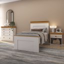 Ver imagem 2 de Conjunto Cama Solteiro Cômoda e Mesa de Cabeceira England MDF Branco/Freijó