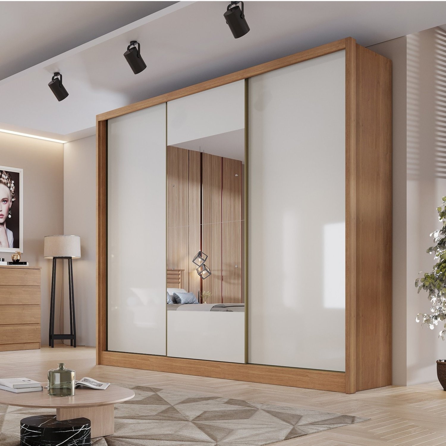 Guarda Roupa Casal com Espelho 3 Portas 6 Gavetas Montreal Novo