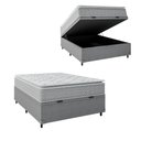 Ver imagem 1 de Cama Box Baú Casal Colchão Molas Ensacadas Pillow Top Perfect 138X188X74Cm Cinza/Branco