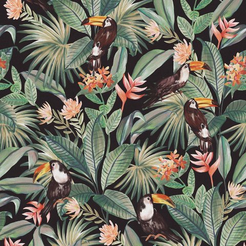 Papel de Parede Folhas e Tucano Verde e Preto+ Cola Inclusa