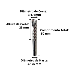 Fresa Topo 1 Corte 3,175mm X 25mm - 2