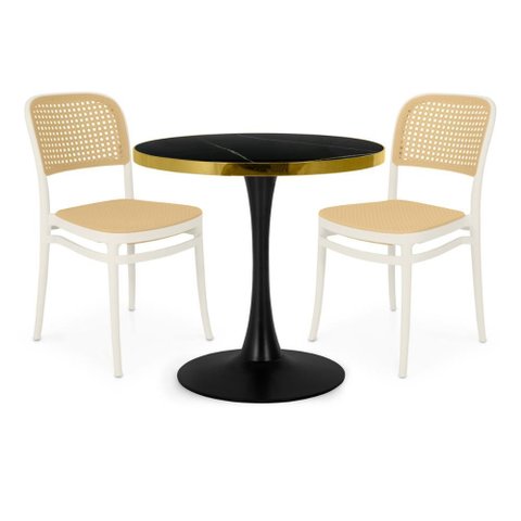 Conjunto Mesa de Jantar Redonda Majestic 70cm Preta com 2 Cadeiras Roma - Branco