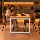 Ver imagem 3 de Mesa de Jantar Reforçada Industrial 160x70cm Tampo Bege Pés Branco