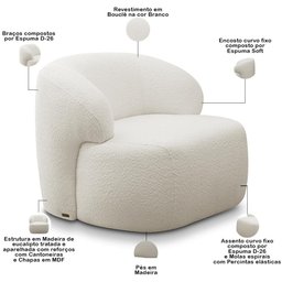 Poltrona Decorativa Fixa Orgânica para Sala Living Barolo L06 Bouclê Branco - Lyam Decor - 4