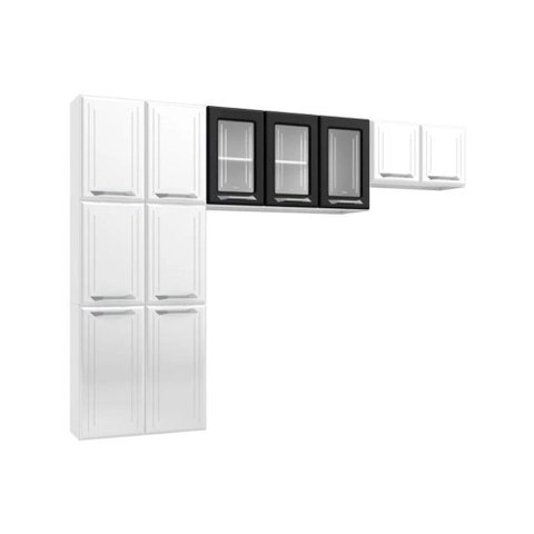 Cozinha Compacta Topazio C/ 11 Portas ( 3 C/ Vidro ) Preto - Telasul